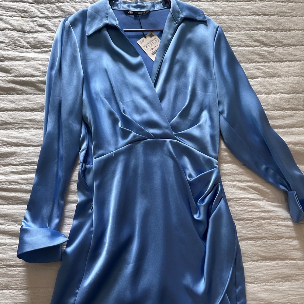 Zara Shimmering Blue Long Sleeve Dress